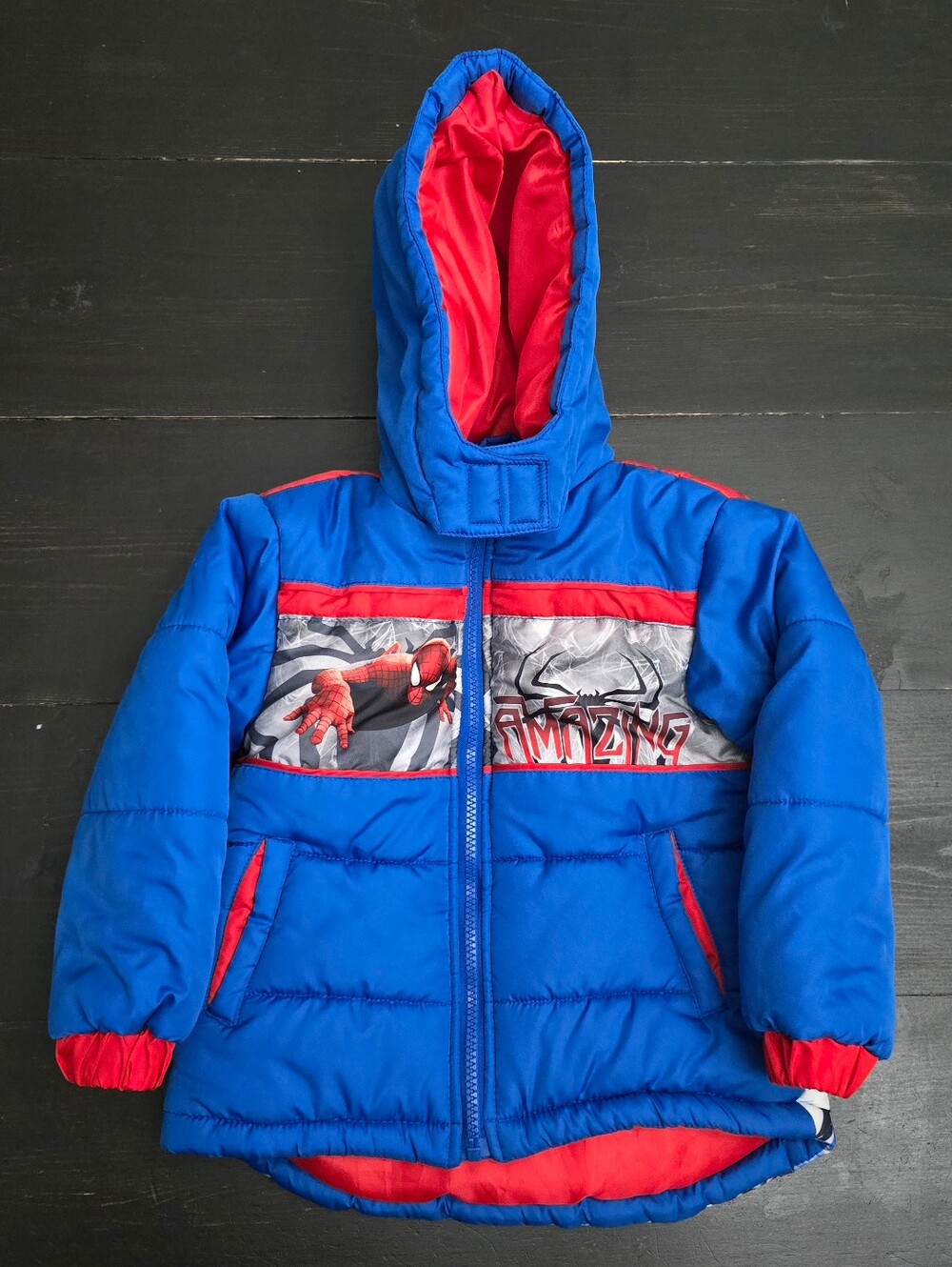Marvel Kids Spider Man Puffer Style Jacket 3T Red Front & Back Graphics 2014